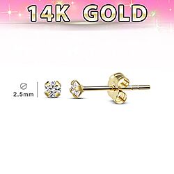 Wholesale 14ct Gold 2.5mm Round Cut Cubic Zirconia Stud Earring
