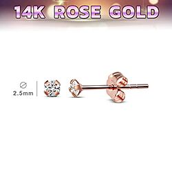 Wholesale 14ct Rose Gold 2.5mm Round Cut CZ Stud Earring