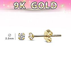 Wholesale 9ct Gold 2.5mm Cubic Zirconia Stamped Stud Earrings