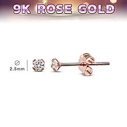 Wholesale 9ct Rose Gold 2.5mm CZ Stamped Stud Earring