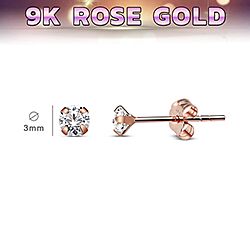 Wholesale 9ct Rose Gold 4 Claw 3mm Cubic Zirconia Stud Earring