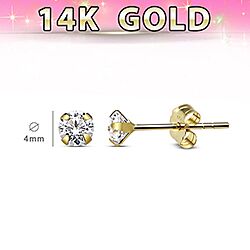 Wholesale 14ct Solid Gold 4mm CZ Stud Earring