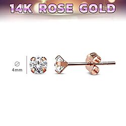 Wholesale 14ct Solid Rose Gold 4mm CZ Stud Earring