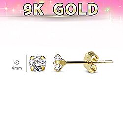 Wholesale 9ct Gold & Diamond 4mm CZ Stud Earrings