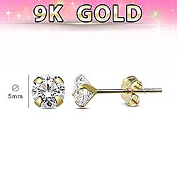 Wholesale 9ct Gold 5mm Round White CZ Stud Earring