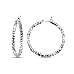 Wholesale 925 Sterling Silver Classic Texture Plain Hoop Earring 