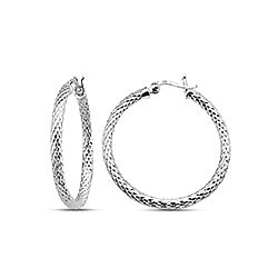 3mm x 35mm Classic texture hoop earrings silver