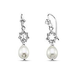Wholesale 925 Sterling Silver Teardrop Snowflake Crystal Pearl Earrings