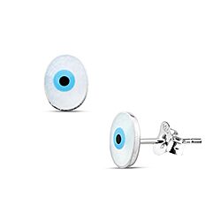 Wholesale 925 Sterling Silver 7mm Oval Evil Eye Earring Studs