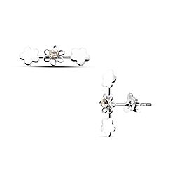 Wholesale Silver Crystal Three Stone Flowers Stud Earrings