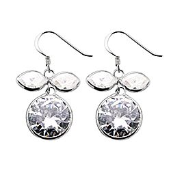 Wholesale 925 Sterling Silver Leaf And Round Stone Cubic Zirconia Earrings