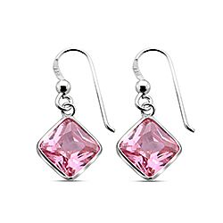 Wholesale Silver Square Shape Pink CZ Earring