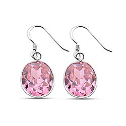 Wholesale Silver 13mm Oval Shape Pink CZ Earring