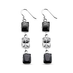 Wholesale 925 Sterling Silver Rectangle Jet Cubic Zirconia Earrings
