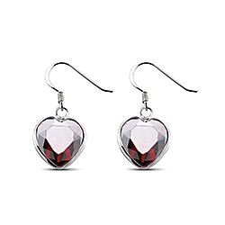 Wholesale 925 Sterling Silver Garnet Heart  CZ Earrings