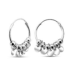 Wholesale 925 Sterling Silver16mm Beads And Round Charm Hoop Earrings  