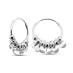 Wholesale 925 Sterling Silver 18mm Beads And Round Charms Hoop Earrings 