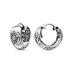 Wholesale 925 Sterling Silver Oxidized Flower Bali Hoop Earrings