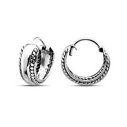Wholesale 925 Sterling Silver Double Chain Strip Oxidized Bali Hoop Earrings
