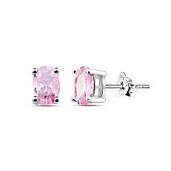 Wholesale 925 Sterling Silver Pink Sparkly Cubic Zirconia Stud Earrings