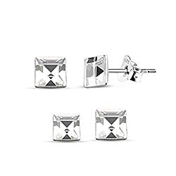 Silver Square Crystal Stud Earrings