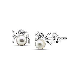 Wholesale Silver Spider Crystal Pearl Stud Earring