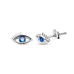 Wholesale Silver 9mm CZ Sapphire Evil Eye Stud Earring