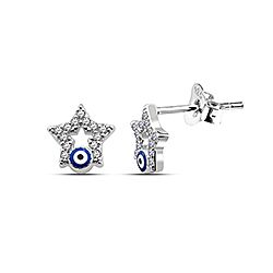 Wholesale Silver 8mm Star CZ Evil Eye Stud Earring