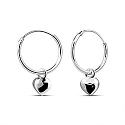 Wholesale 925 Silver 3D Heart Charm Hoop Earrings