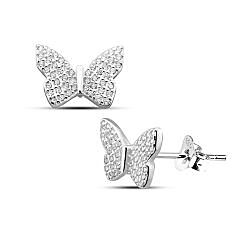 Wholesale 925 Sterling Silver Butterfly Cubic Zirconia Crystal Stud Earrings 
