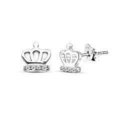 Wholesale 925 Sterling Silver King Crown Tiny Cubic Zirconia Rhodium Plated Stud Earrings