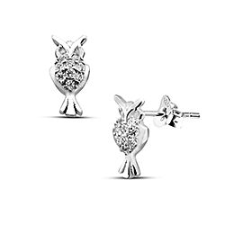 Wholesale 925 Sterling Silver Horned Owl Cubic Zirconia Rhodium Plated Stud Earrings