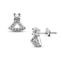 Wholesale 925 Sterling Silver Bell Shape with Sparkly Cubic Zirconia Rhodium Plated Stud Earrings