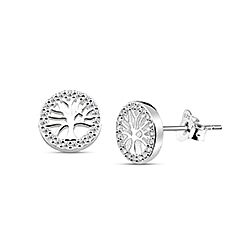 Silver Tree of Life Cubic Zirconia Stud Earring