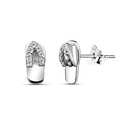 Wholesale 925 Silver Sterling Tiny Slipper Sparkly Cubic Zirconia Stud Earrings