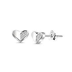 Wholesale 925 Sterling Silver Setting Half Heart Cubic Zirconia Rhodium Plated Stud Earrings
