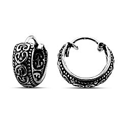 Wholesale 925 Sterling Silver Oxidized Bali Hoop Earrings