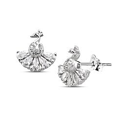 Wholesale 925 Silver Cute Peacock Cubic ZirconiaRhodium Plated Stud Earrings