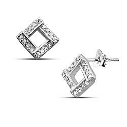 wholesale 925 sterling Silver Rhombus Cubic Zirconia Stud Earrings