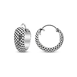 Wholesale Silver Oxidized Texture Hoop Earring