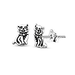 Wholesale Silver Sterling Cat Shape Oxidized Stud Earrings