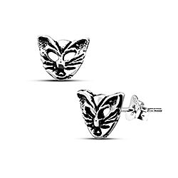 Wholesale Silver 925 Cat Mask Oxidized Stud Earrings