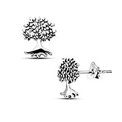 Wholesale Silver 925 Sterling Tree Oxidized Stud Earrings