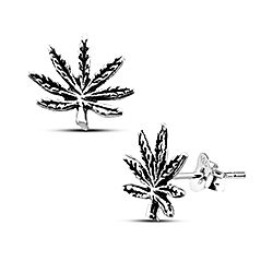 Wholesale Silver 925 Marijuana Leaf Oxidized Stud Earrings