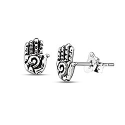 Wholesale Silver Hamsa Spiral Hand Oxidized Stud Earrings