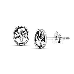 Wholesale 925 Silver Tree of Life Oxidized Stud Earrings