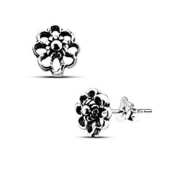 Wholesale Sterling 925 Small Flower Oxidized Stud Earrings