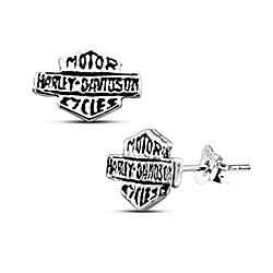 Wholesale Silver HD Logo Oxidized Stud Earrings