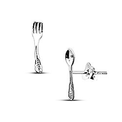 Wholesale 925 Silver Spoon and Fork Oxidized Stud Earrings