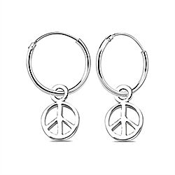 Wholesale 925 Sterling Silver Peace Sign Charm Hoop Earrings